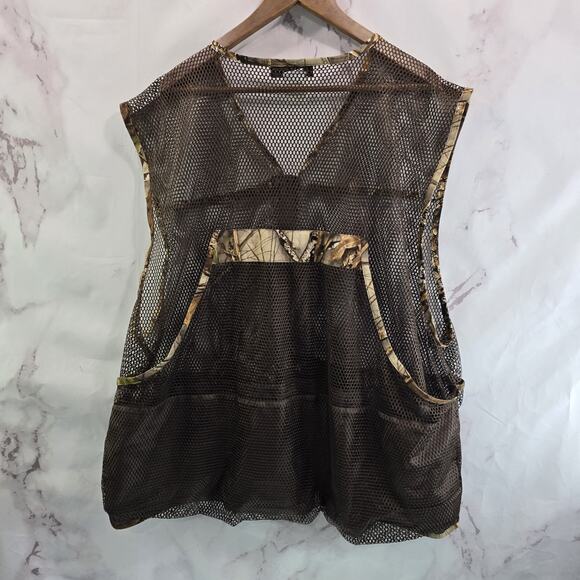 WFS Vest Mens XL Camo Burly Camo Tan Woodland Element Hunting Game Bag Mesh - Picture 5 of 11